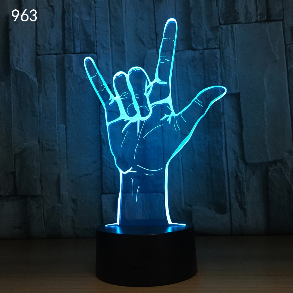Bahasa Isyarat Isyarat Tangan Rock 3d Malam Lampu Laser Akrilik Stereo Ilusi Warna Remote Anak Anak Teman Mainan Hadiah Dropshipping Led Lampu Malam Aliexpress