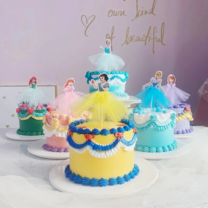 6pcs/lot Baby Girl Favor One Year Old Birthday Elsa Anna Princess Cake Topper Decor for Birthday Party Topper For Cake Decor