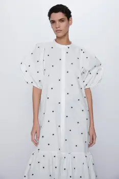 

2020 New Spring Summer New Style European Embroidered female Long Dress zaraing vadiming sheining Women's Embroidery dress