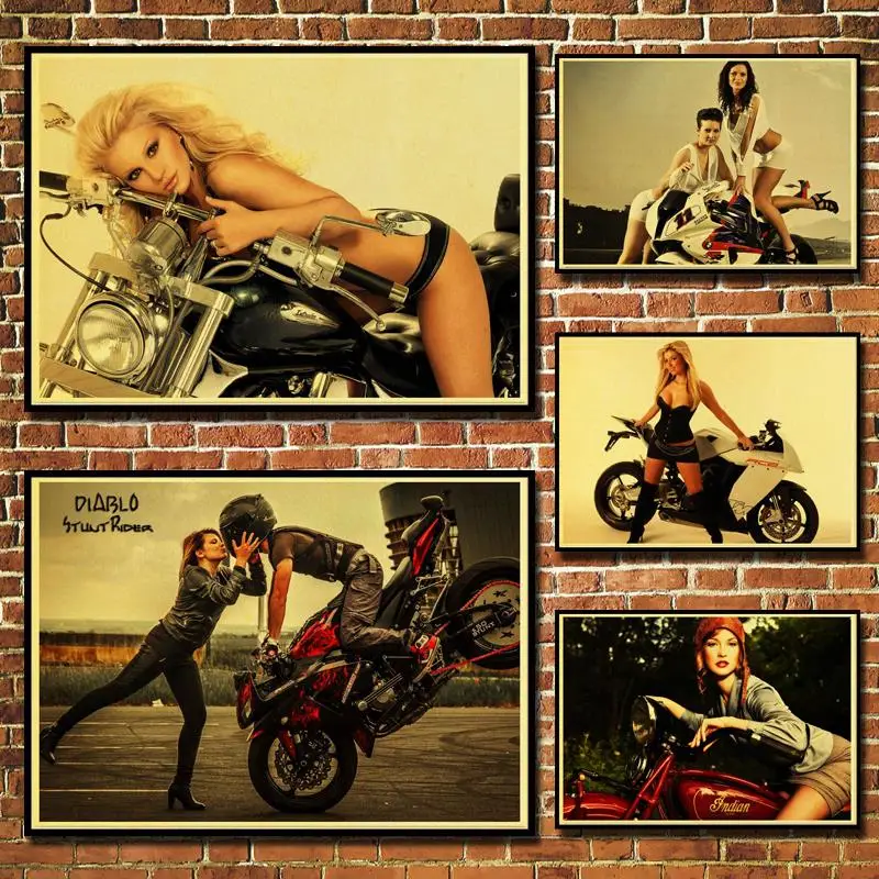 Motorcycle Car model Girls Vintage Paper Poster Wall Painting Home Decoration 42X30 CM 30X21 CM