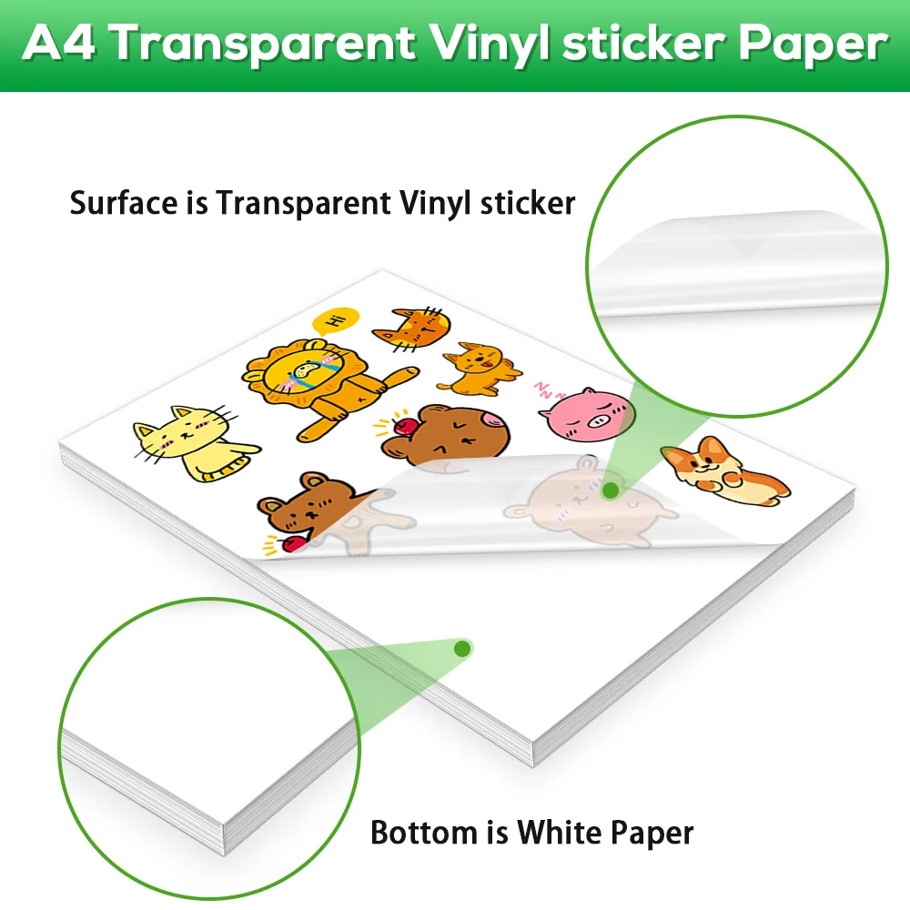 20 Sheets Transparent Self Adhesive Sticker Label A4 Printable Vinyl Paper for Inkjet Printer