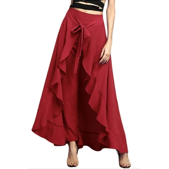 

2019 New Summer Women Irregular Ruffles Bow High Waist Long Skirt Fashion Elegant A-Line Bow Tie Sashes Irregular Ruffle Skirt