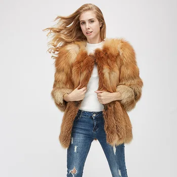 

New the whole winter skin red nature fox fur coat fur female in long bar silver fox red women fox fur coat