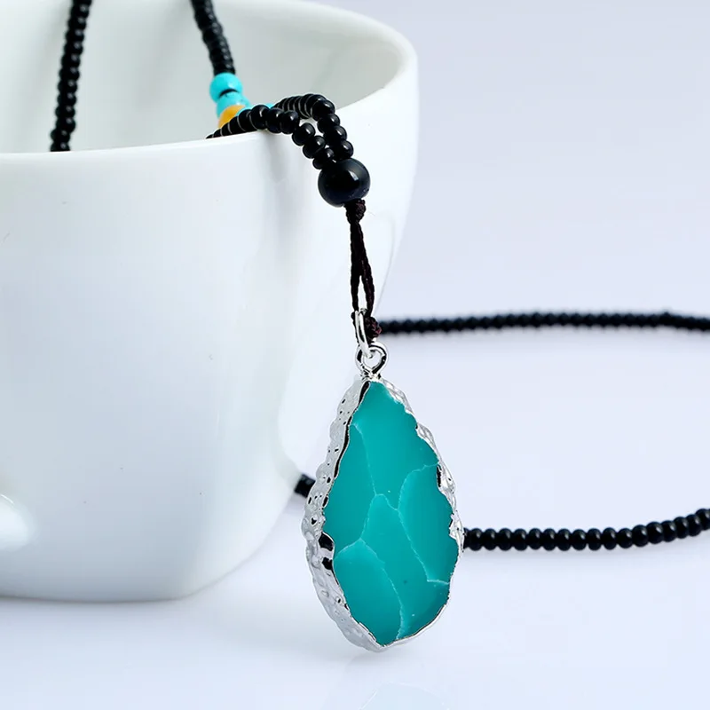 

SEDmart Vintage Geometric Natural Stone Beads Pendent Necklace for Women Men Irregular Pendent Long Sweater Chain Bohe Jewelry