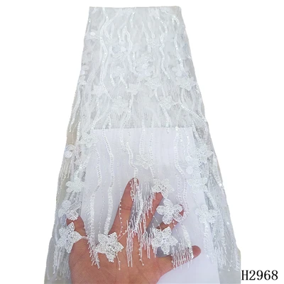 Африканская ткань белая вышитая французская кружевная ткань вышитая бисером 3d Кружевная аппликация бирюза нигерийское свадебное платье Сетчатое кружево X2968 - Цвет: As Picture