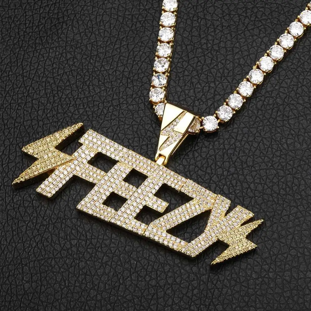 JINAONew Ice Out FEEZY ожерелье молния и кулон с теннисная цепочка кубический циркон мужские хип хоп ювелирные изделия подарок
