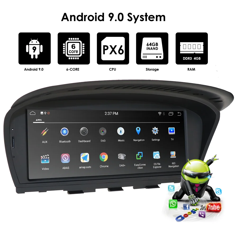 Sale PX6 6cores android9.0 IPS car gps nodvd multimedia player for BMW 5 Series E60 E61 6 Series E63 E64 3 Series E90 E91 E92 CCC CAM 5