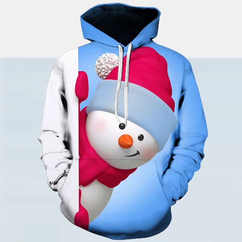 

2020 Christmas Snowman Hooded Sweatshirt Men Autumn Winter Long Sleeve Tops Pullover Male Fashion Casual Loose Plus Size Hoodies