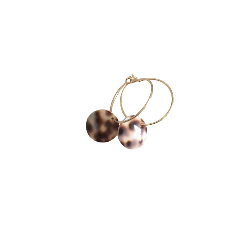 

2019 HOT SUMMER TRENDY HOOP EARRING GOLD COLOR PLATING LEOPARD PRINT OVAL SHELL PENDANT HOOP EARRING