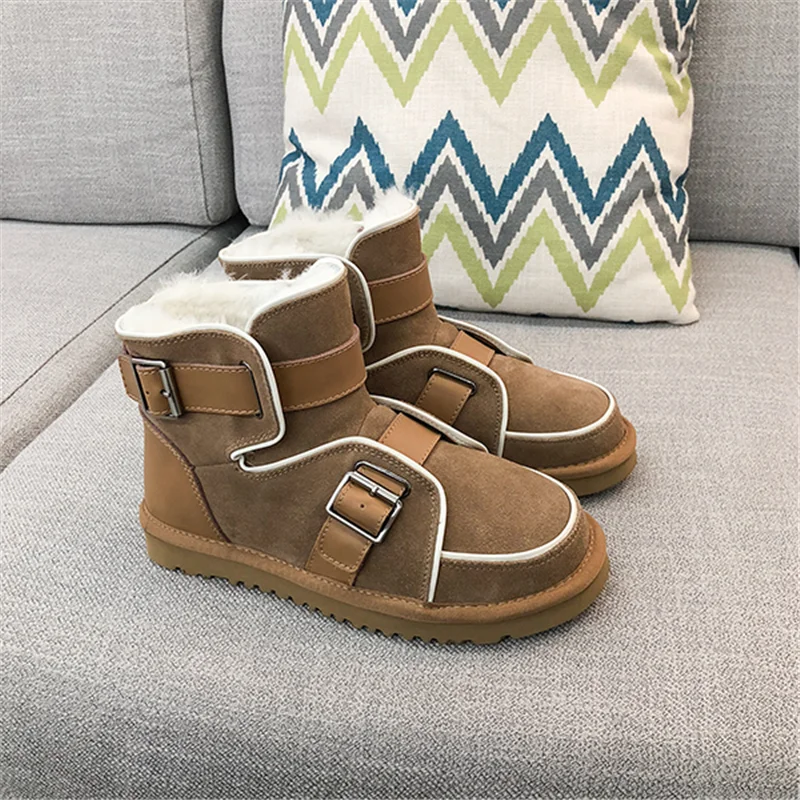 Scarpe donna/зимние ботинки; женская обувь; Botines Mujer; женская обувь из флока с круглым носком; chaussures femme; женские ботинки с пряжкой; обувь с мехом на среднем каблуке