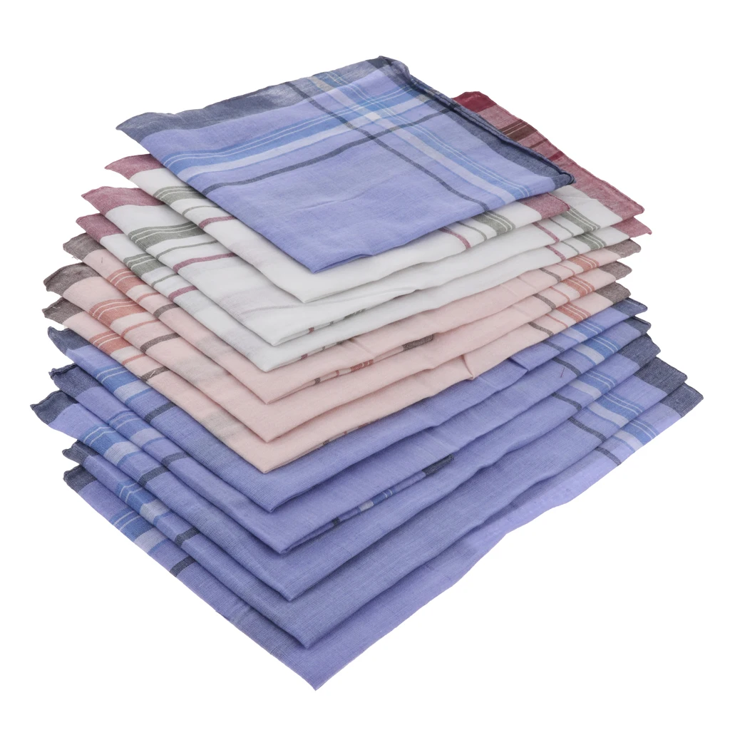 12 шт клетчатые носовые платки 36x37 см мягкие квадратные карманные полотенца для мужчин синий цвет классический клетчатый платок