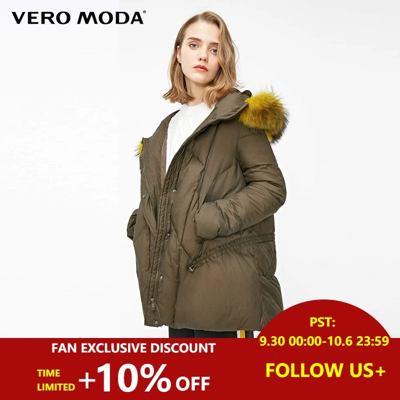 

Vero Moda 2019 Women's Detachabler Accoon Fur Hooded Drawstring Down Jacket | 318423539