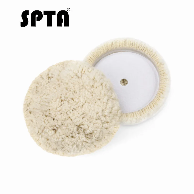 

SPTA 5"/6"/8" Single Face Woolen Polishing Pad Car Polishing Pad Hook & Loop Buffing Pad Natural Wool Pad for Polisher