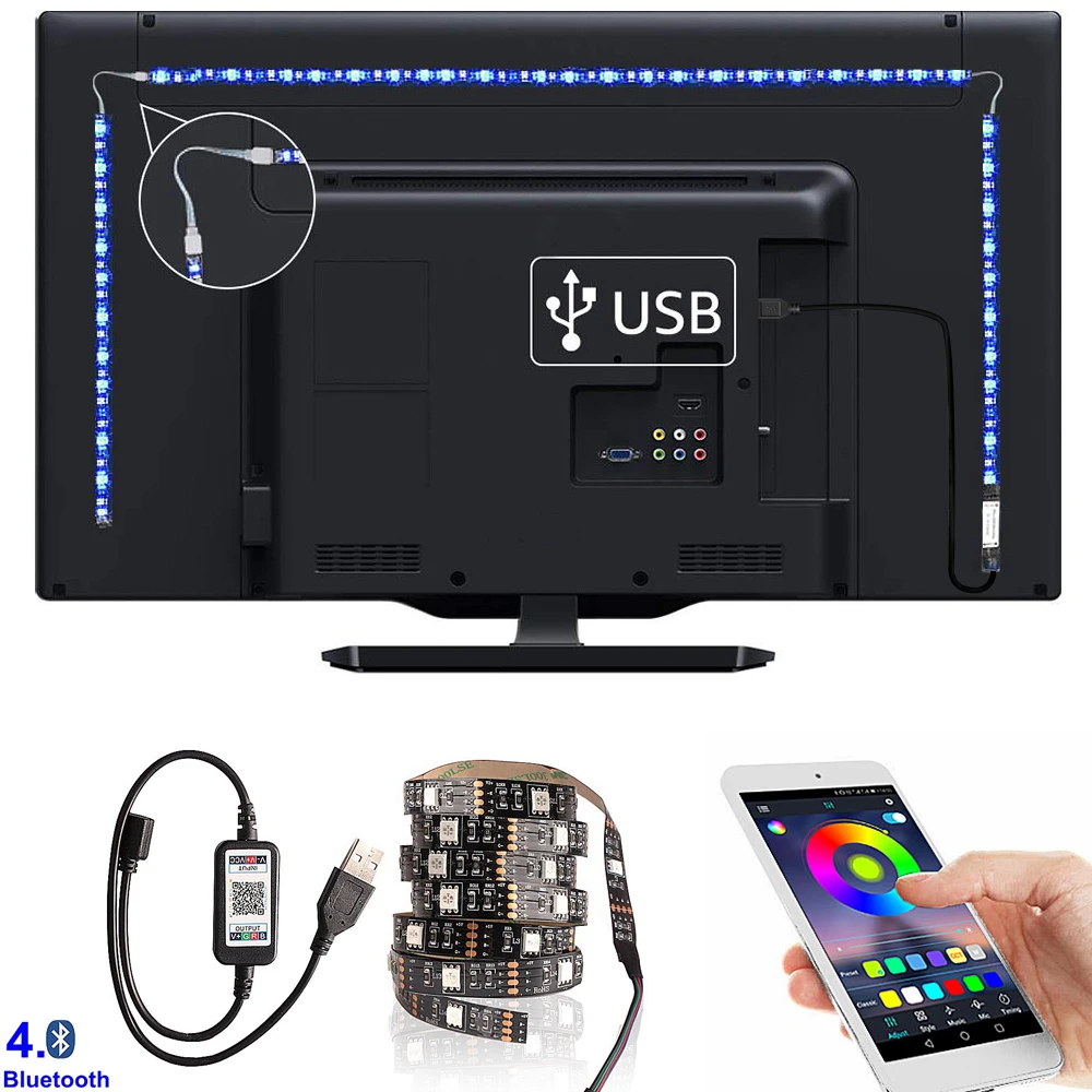 USB Светодиодные ленты светильник 5V 5050 RGB ленты для ПК 0,5 м/1 м/2 м/3 м/4 м/5 м гибкая неоновая лента Светодиодные ленты ТВ Подсветка с контроллером и поддержкой Bluetooth