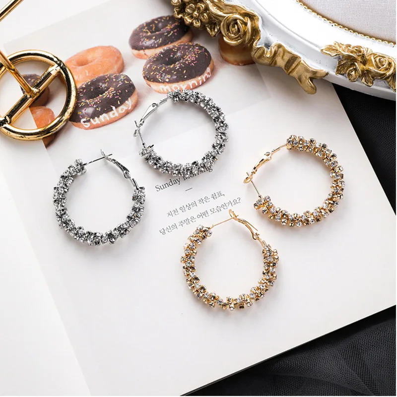 

Japan And Korea New Geometric Round Retro Exaggerated Crystal Hoop Earrings For Woman Fashion Jewelry Wholesale Party Gift