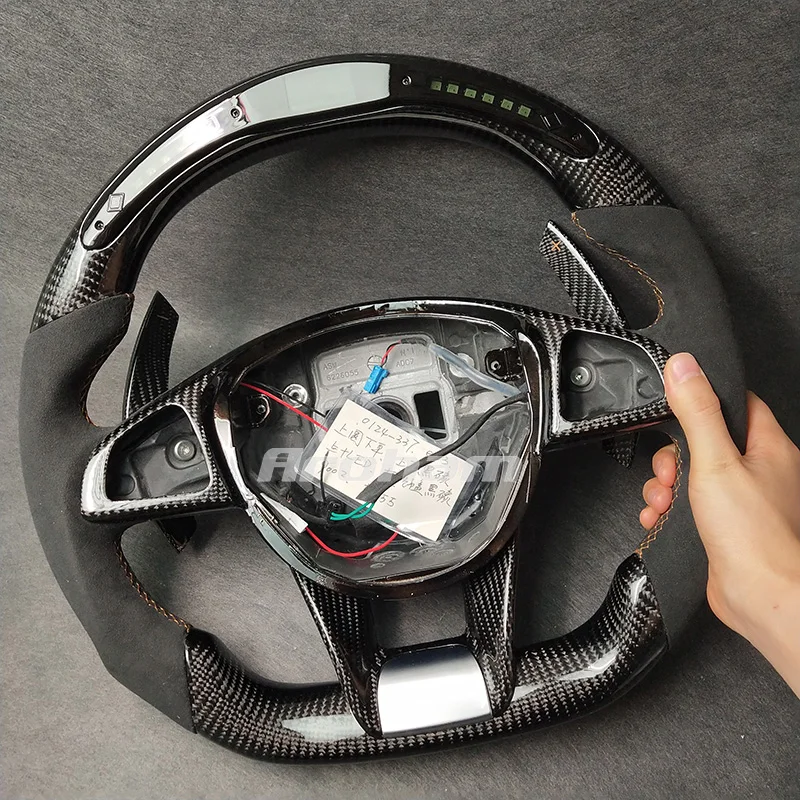 메르세데스 벤츠용 LED 카본 파이버 가죽 핸들, 메르세데스 벤츠 AMG W212 W213 W211 E300 W202 W204 W205 C E 클래스 C63S 용