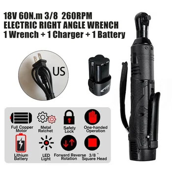 

18V 5200mAh Electric Right Angle Wrench Set Cordless Woodworking With Battery Charger 60NM ABS Metal Power Tools
