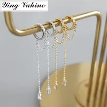 Ying vahine 925 пробы серебряные круглые циркониевые серьги с кисточкой для женщин