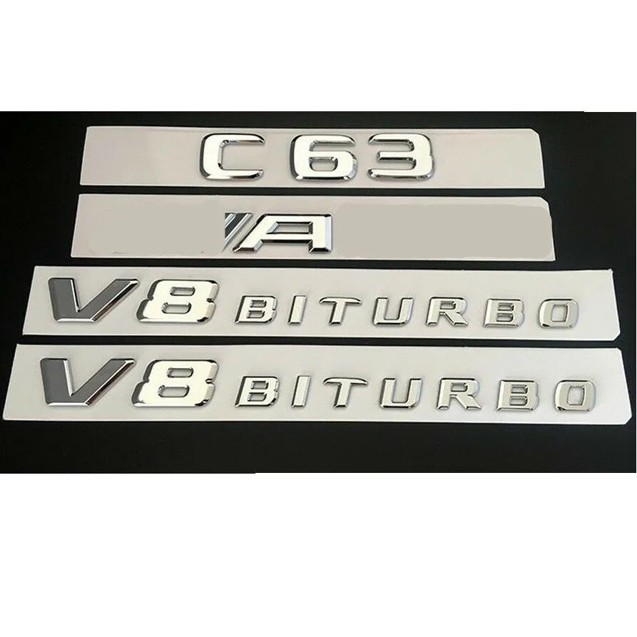 Shiny silver Хромированный Багажник крыло эмблемы значки для Mercedes Benz W205 C63 Для AMG V8 BITURBO - Цвет: Shiny silver