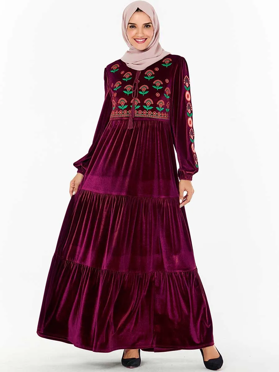purple Элегантное мусульманское платье макси абайя хиджаб с вышивкой Vestidos кардиган-кимоно длинные халаты Jubah Ближний Восток Eid Рамадан исламский - Цвет: purple