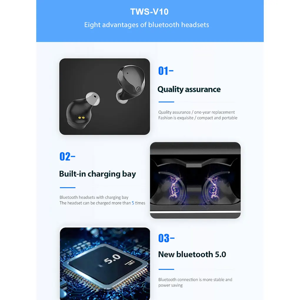 TWS V10 Мини Bluetooth наушники стерео Бас объемный истинный беспроводной шумоподавление бинауральные звонки наушники