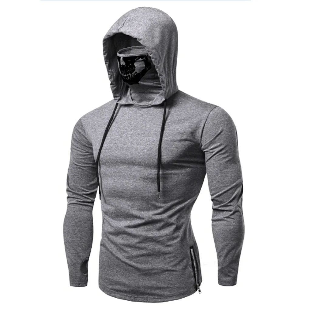 

Men's Hoodies Sweatshirt Moletom Mask Skull Pure Color Pullover Long Sleeve Hooded Loose Plus Size Sweatshirt Tops Clothes @40H
