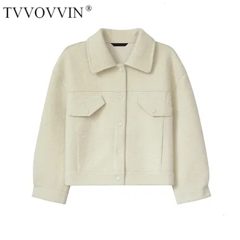 

TVVOVVIN 2019 Autumn Fashion Fresh Concise Solid Color Lapel Single Row Buckle Turn-down Collar Coat Loose Coat Woman ZX426