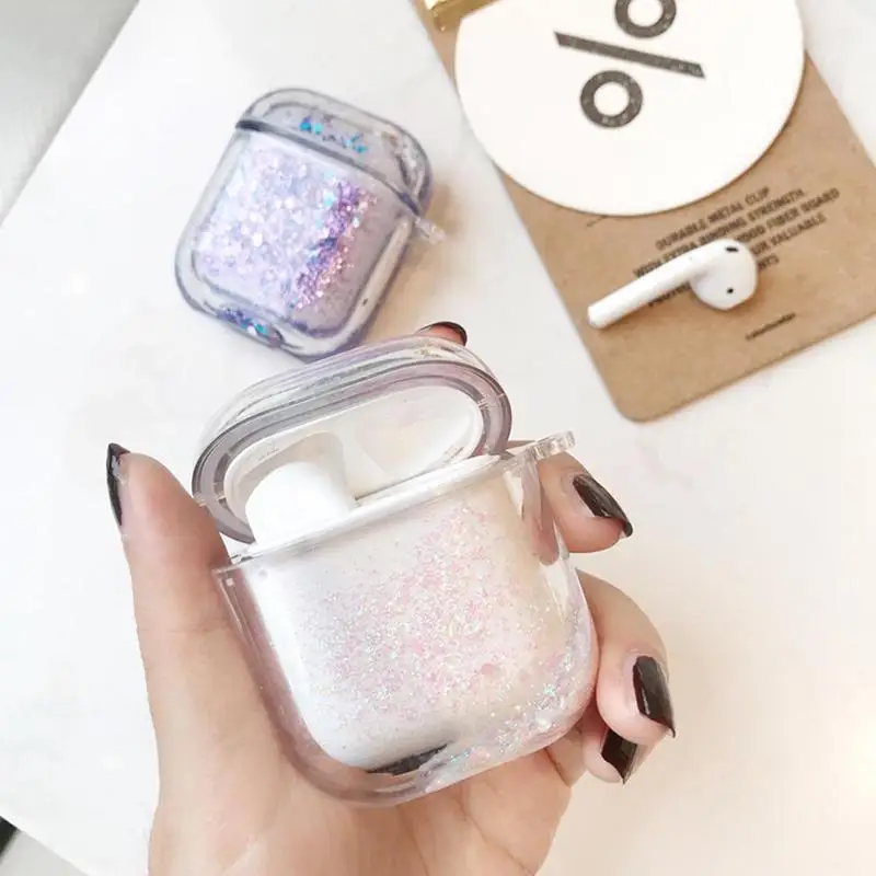 

Transparent Headphone Protection Cover For Airpods liquid Quicksand glitter casewireless Bluetooth Earphone Case