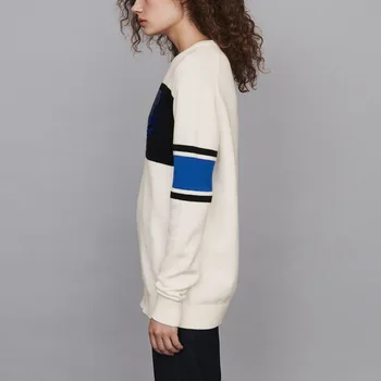 

Women Sweater 2019 Autumn / Winter Round Neck Long Sleeve Sequin Letter Color Matching Sweater