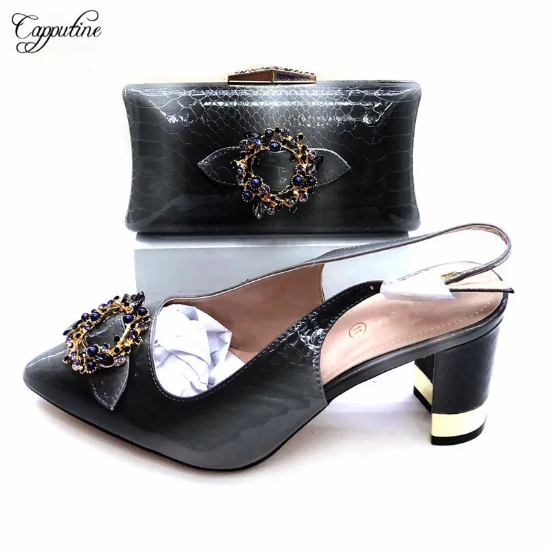 

High Class Black Spring/Autumn pointed toe Pump Shoes With Evening Bag Set For Lady 2096-1 Heel Height 8.5CM