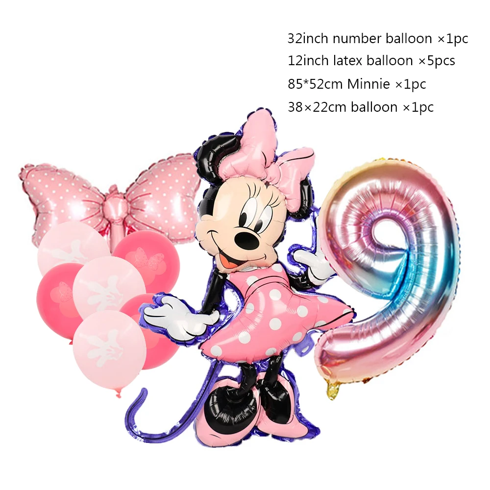 8pcs Minnie Balloons Minnie Mouse Birthday Party Decor Cartoon Foil Balloon Baby Shower Birthday Party Decorations