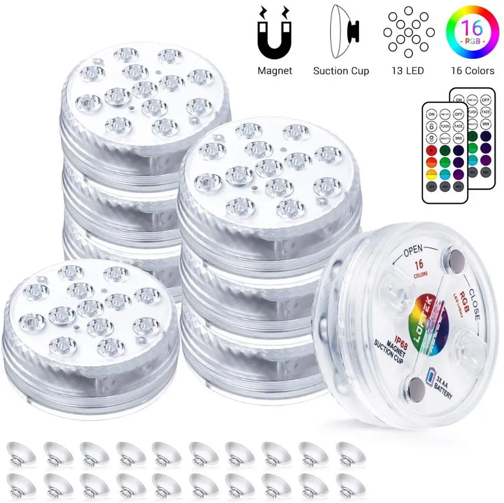 Погружной светильник RGB 13 светодиодный с присосками и магнитами IP68