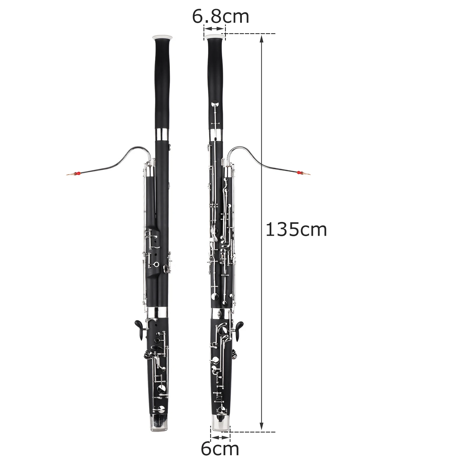 Professional C Key Bassoon Woodwind Instrument Synthetic Wood Body Cupronickel Nickel-Plated Keys with Reed Gloves Cleaning