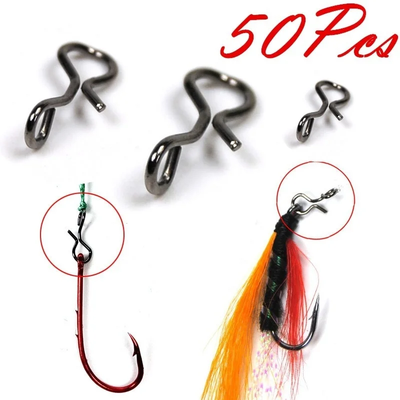 50Pcs Carbon Steel Fishing Accessories Black Fly Fishing Snap Quick Change  for Hook & Lures - AliExpress