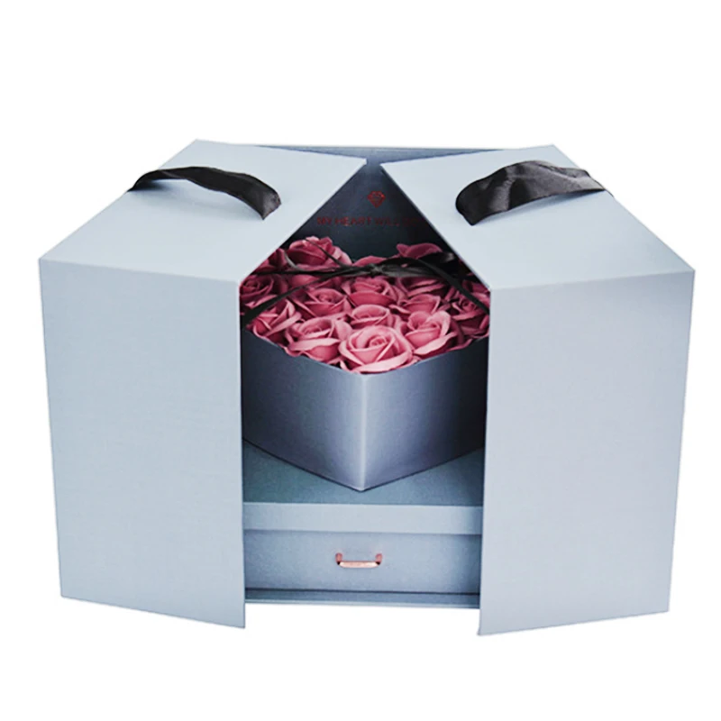 Hot Soap Rose Flower Wedding Girlfriend Birthday Perfect Gift For Any Women- Gray+Red Gift Box