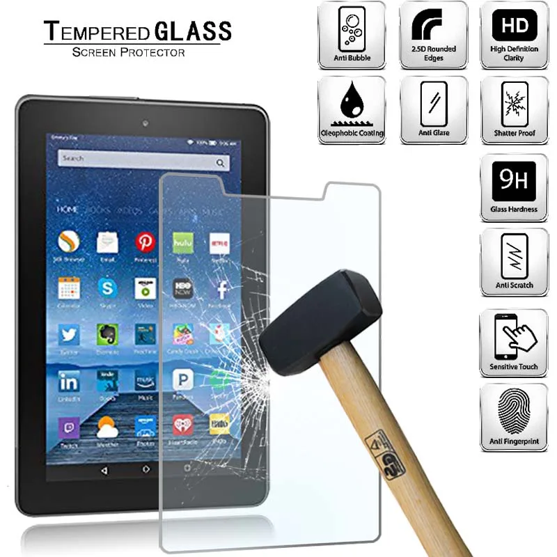 

Tablet Tempered Glass Screen Protector Cover for Amazon Fire 7 (5th Gen 2015) Alexa Full Coverage HD Tempered Film