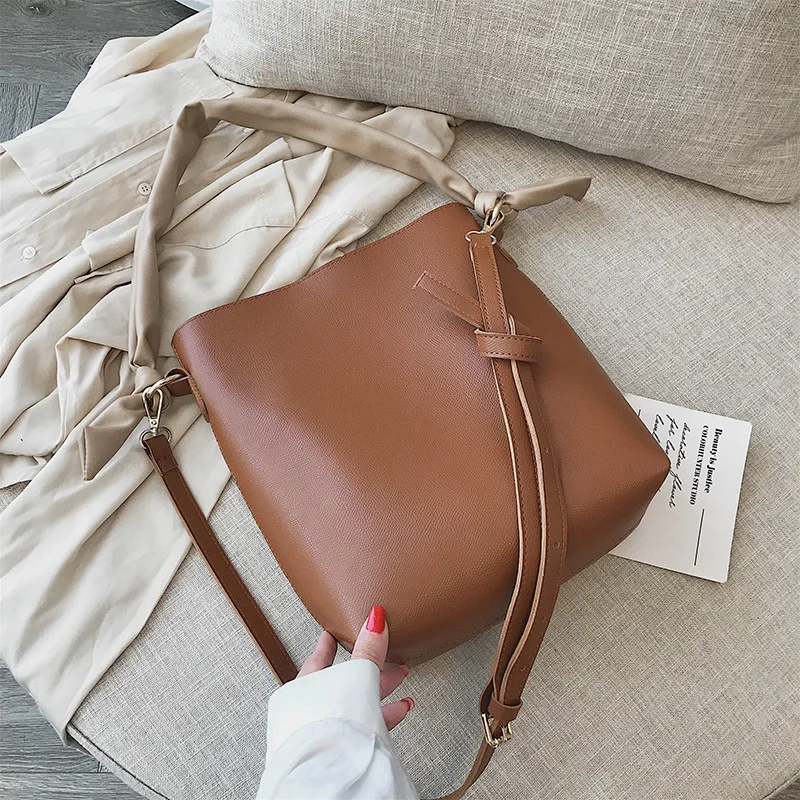 

2019 New Style Simple Retro Hand Bucket Bag Women's Korean-style Casual Versatile Large Capacity Shoulder Different Size Bags