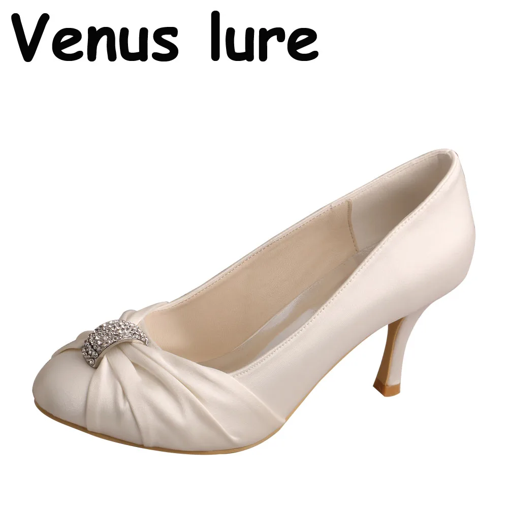 23 colores para damas zapatos de boda tacón fino 8CM antideslizante hebilla de cristal satén nupcial noche graduación bombas