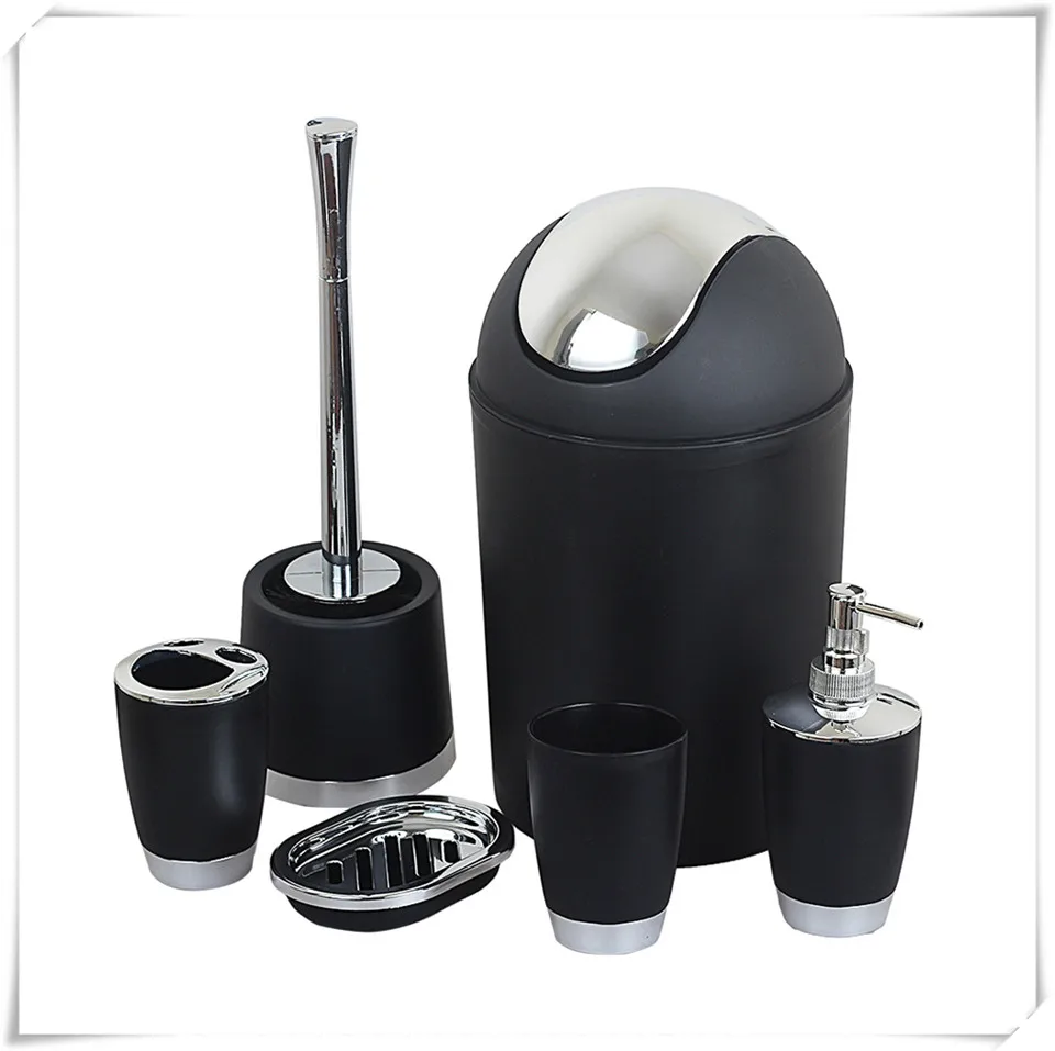 black bathroom set MSJO набор украшений для ванной комнаты 6 шт. диспенсер для шампуня мусорное ведро мыльница чашка держатель для зубной щетки аксессуары для ванной комнаты - Цвет: black bathroom set