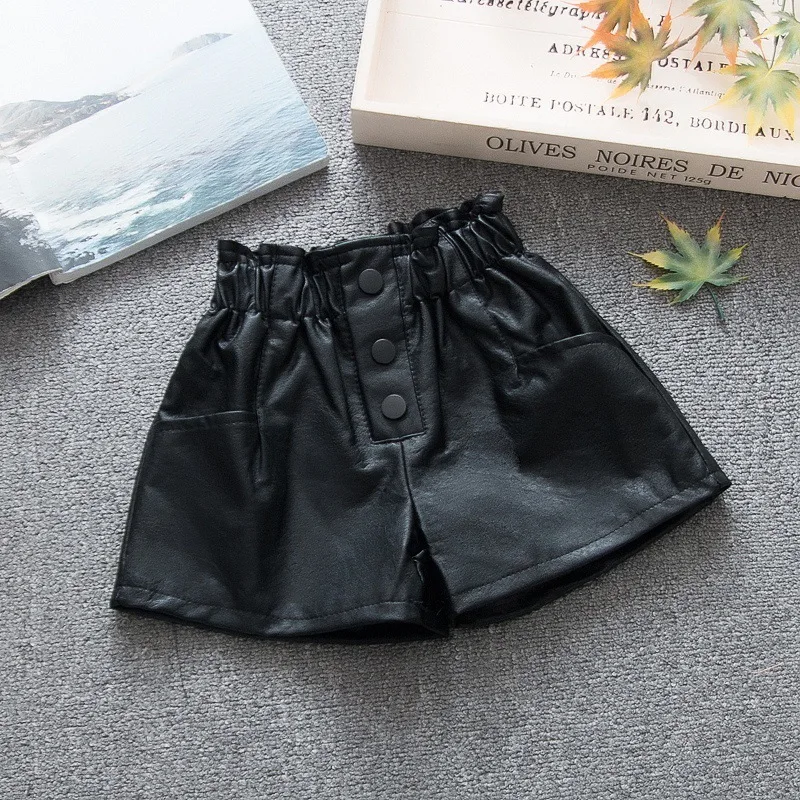 100-160 Cm Spring Autumn Girl Fashion Pu Leather Shorts Baby Kids Children Clothes