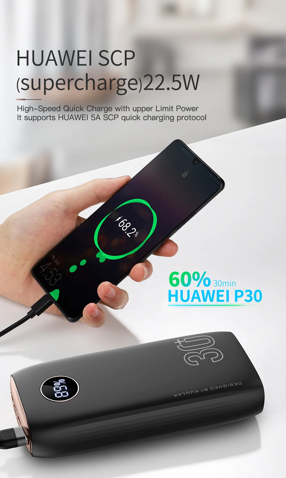 KUULAA power Bank 30000 mAh usb type C PD Быстрая зарядка+ Quick Charge 3,0 power Bank 30000 mAh Внешняя батарея для Xiaomi iPhone