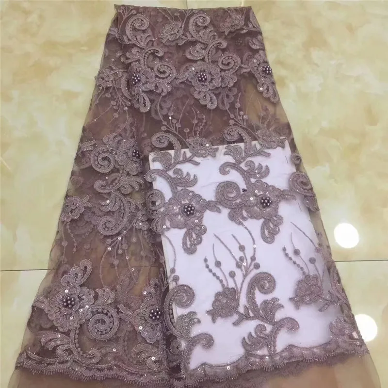 

high quality French Nigerian beads sequins net lace African tulle mesh sequence lace fabric for party dress 5yards/lot