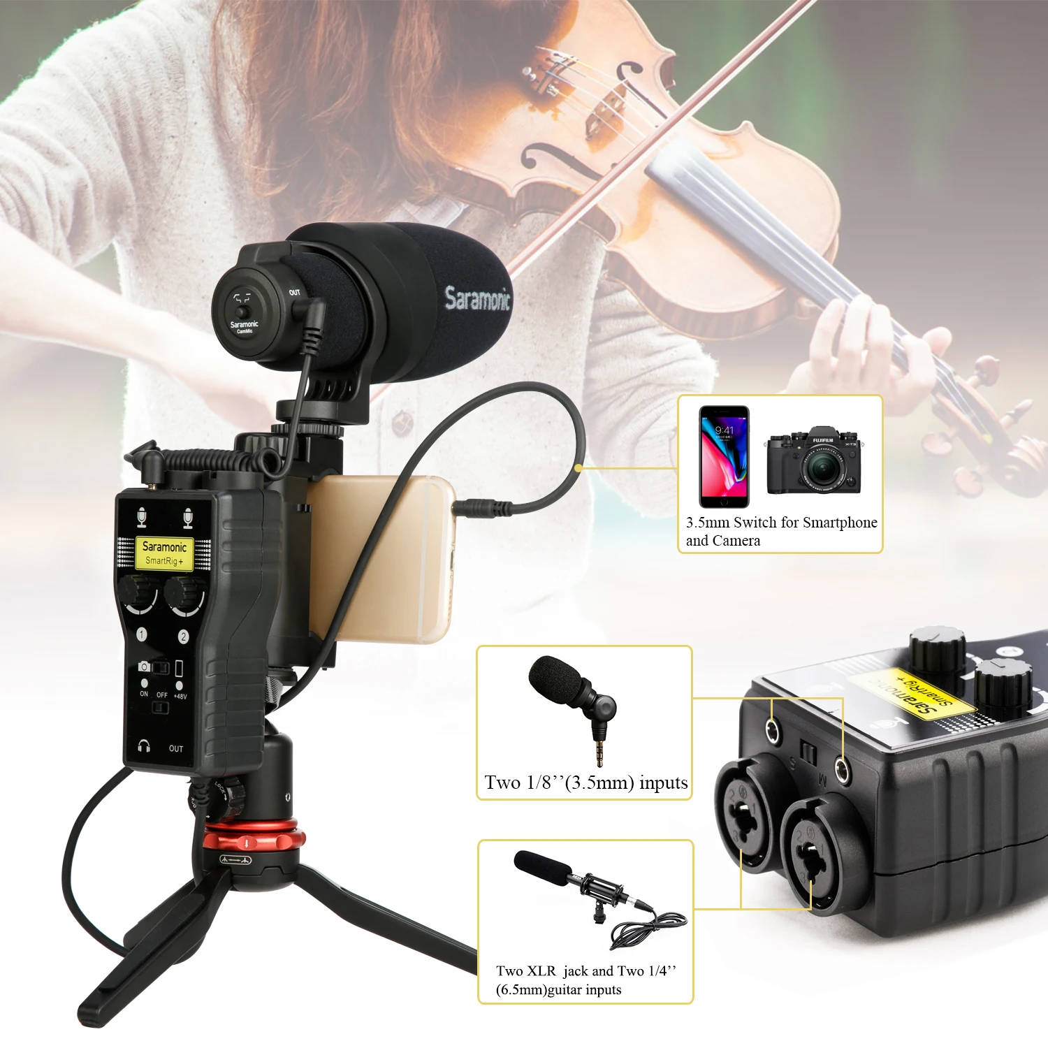 Adaptador de Áudio Mixer para Câmera Smartrig + 2 Saramonic Canais Guitarra Interface Pré-amplificador Dslr Filmadora Iphone Ipad Mic & - Image 2