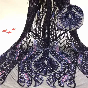 

2019 Latest African Lace Fabric High Quality French Net Lace Fabric with Sequins Embroidery Tulle Lace Fabric for Wedding Party