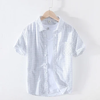 

2020 Summer Fashion Men's Short Sleeve Pure Cotton Social Shirts Plaid Checked Shirt for Men Brand Chothing Y2697
