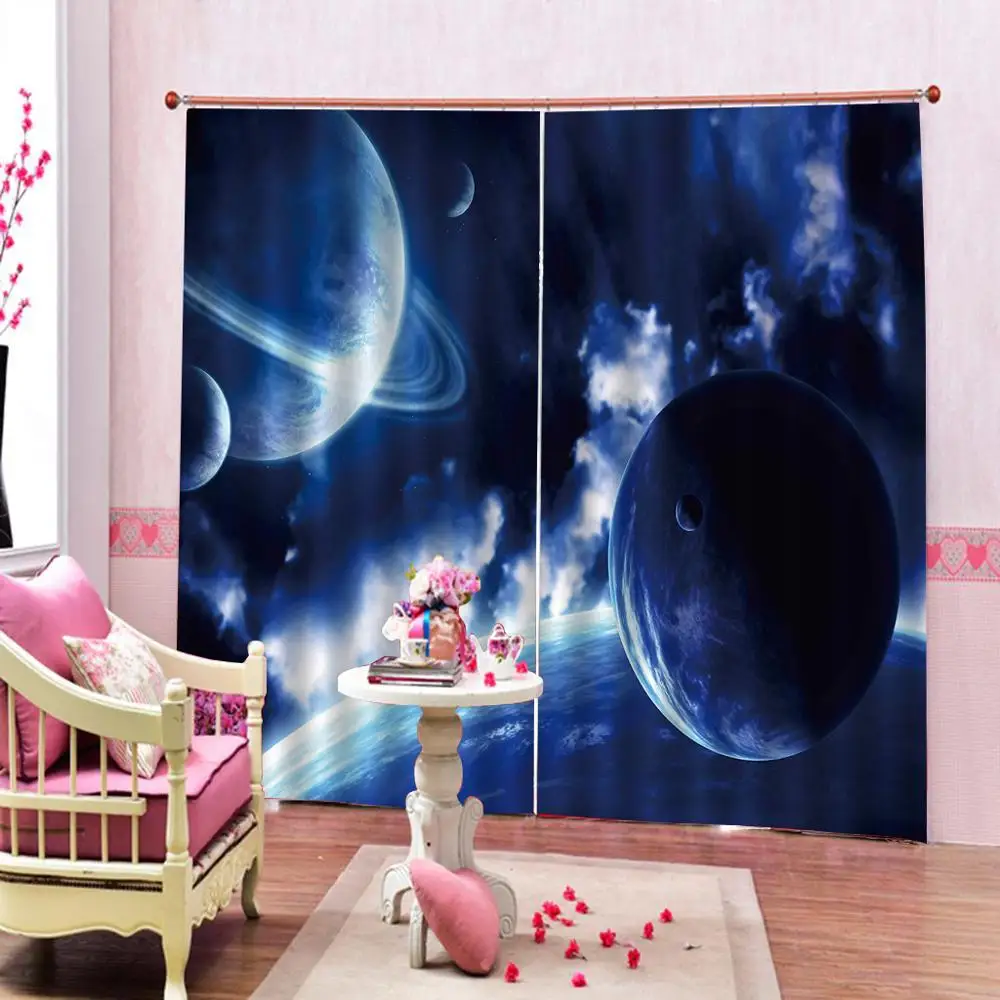 Galaxy Nebula Star Moon Phase Starry Night Sky 3d Curtains for livivng room bedroom blackout curtains | Дом и сад