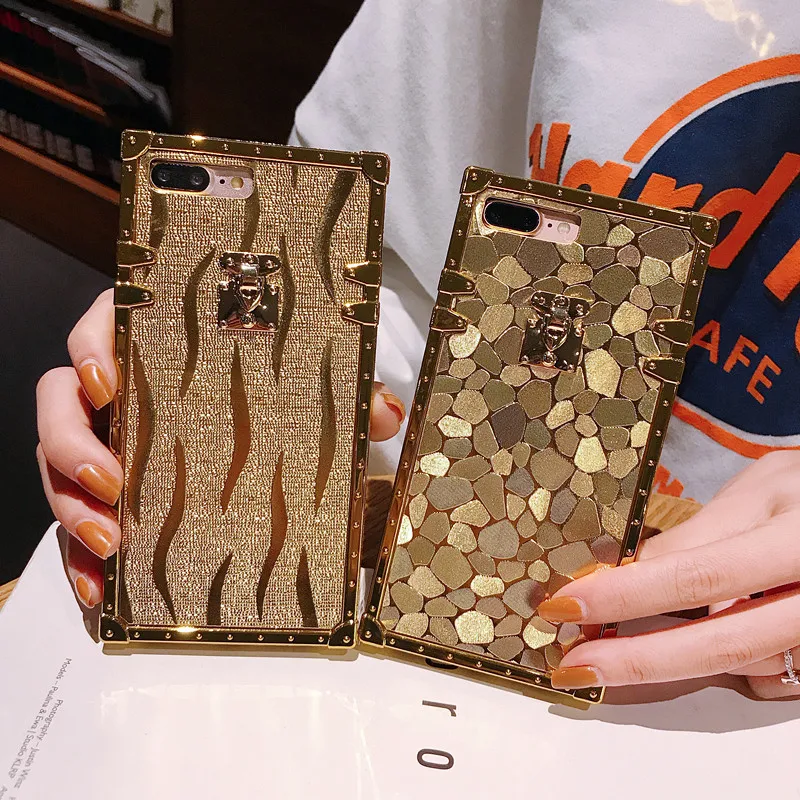 

Golden Square Frame Phone Case For iphone x xr xs max xs Cases funda for Iphone 7 plus 8 plus 6 6s plus Cover Fashion Coque