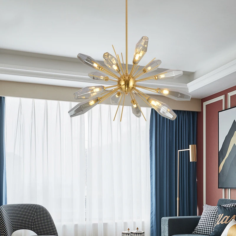 Nordic postmodern home living room lighting led modern minimalist light luxury gold molecular creative glass chandelier