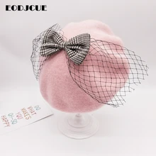 Милая осенне-зимняя шерстяная шапка, детский теплый берет с кружевным бантом, уличная шапка для девочек, шапка для художника, французская шапка, casquette