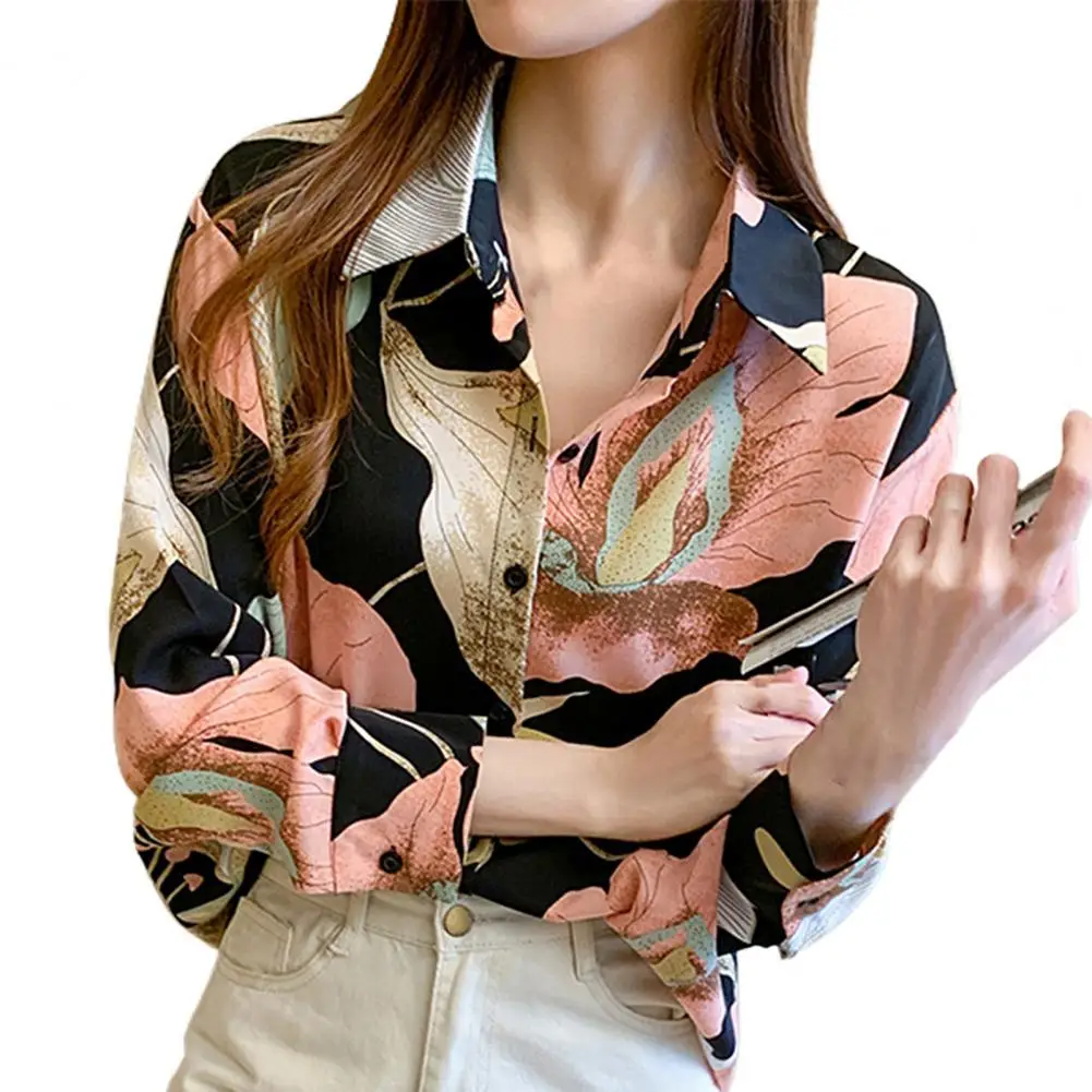 Women Shirt Long Sleeve Turn Down Collar Single-breasted Floral Print Shirt Blouse Female Blusas Clothing 1